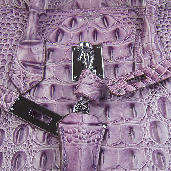 High Quality Fake Hermes Birkin 35CM Crocodile Head Veins Leather Bag Purple 6089 - Click Image to Close